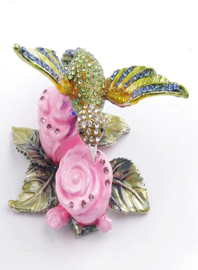 SEVENBEES Decorative Jewelry Boxes for Ring - Hummingbird Figurine Hinged Trinket Box - Hummingbird on Pink Flowers Figurine Collectibles - Image 5
